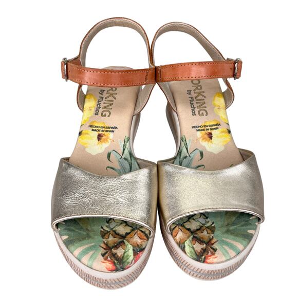 Dorking by Fluchos Spain Wedge Sandals Gold 36 - Picture 9 of 12